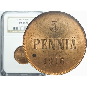 Finland, Nicholas II, 5 Pennia 1916, minted