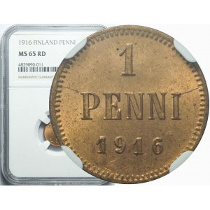 Finland, Nicholas II, 1 penni 1916, mint, red