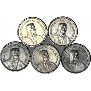 5 zt. set, Switzerland, 5 francs 1939-1992