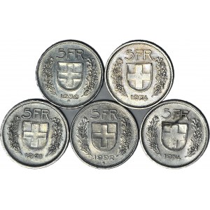 5 zt. set, Switzerland, 5 francs 1939-1992