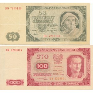 2 pcs set 50 zloty 1948 ser. DG, 100 zloty 1948 ser. EW