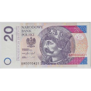 20 złotych 2016, ser. BM 0000421, niski numer