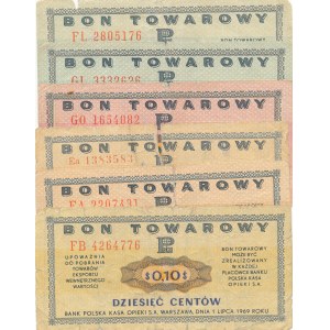 Pewex Gift Certificate, set of 6 pcs. 1, 2, 5, 10 cents 1969, each different