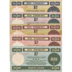 Pewex Bon Towarowy, zestaw 5 szt. 1, 2, 5 i 20 centów 1979