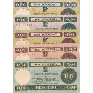 Pewex Bon Towarowy, zestaw 5 szt. 1, 2, 5 i 20 centów 1979