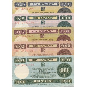 Pewex Merchandise Voucher, set of 5. 1, 2, 5 and 20 cents 1979