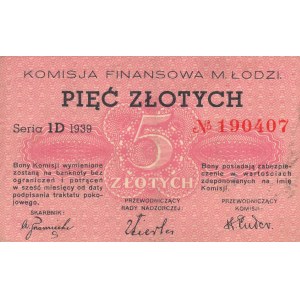 Lodz, voucher for 5 zloty 1939