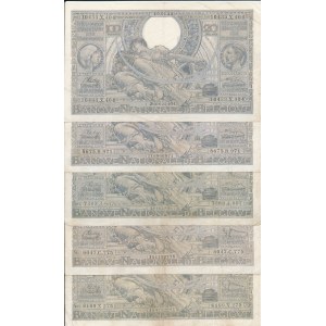 5 pcs. Belgium, 100 francs=20 belgas 1939, 1941, 1942, 1943