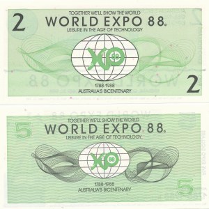 set of 2 pcs. Australia, $2 and $5 1988, EXPO '88 promotional banknotes