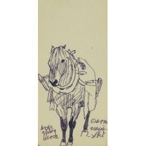 Ludwik MACIĄG (1920-2007), Horse harnessed to a cart in a frontal shot