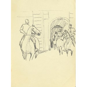 Ludwik MACIĄG (1920-2007), Riders on horses in front of the entrance gate