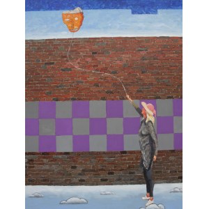 Jan Bembenist (b. 1962), Woman with a balloon, from the series: 'Brick face', 2022