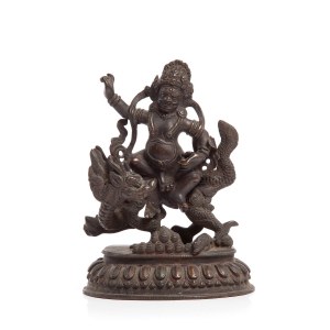 Bildhauer unbestimmt, 20. Jahrhundert, Figur des buddhistischen Gottes Jambhala auf einem Drachen