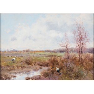 Adam Setkowicz (1875 - 1945), Storks in the Meadow.