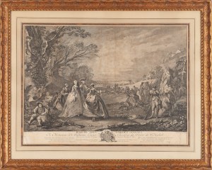 Jacques-Philippe Le Bas (1707 Paryż - 1783 Paryż), Postój gwardii szwajcarskiej według Charlesa Parrocela (w montażu kolekcji Stanisława Augusta Poniatowskiego), XVIII w.