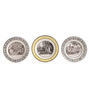 unknown, Set of 3 plates commemorating Prince Joseph Poniatowski, 19th century.