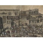 Erection of the obelisk in St. Peter's Square in Rome 1586, Copperplate, Dated 1586