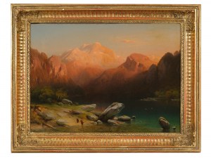 Anton Hansch, Vienna 1813 - 1876 Salzburg, Sunset on the lake