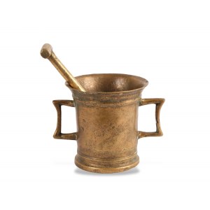 Mortar with square handle, 17th century, Cast bronze