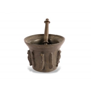 Ribbed mortar with pestle, 16./17. Century, Cast bronze