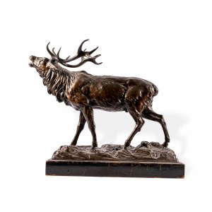 Roaring deer, Around 1900, Cast bronze