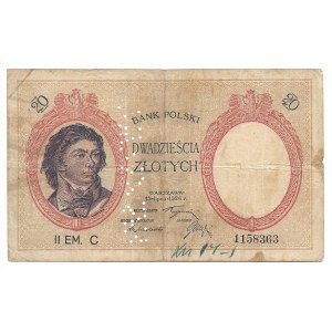 20 złotych 1924 - II EM.C - fałszerstwo z epoki ze znakiem wodnym
