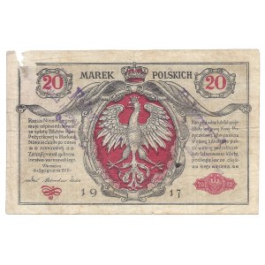 20 marek polskich 1916 - fałszerstwo - wyłapany - ostemplowany