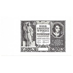 Czarnodruk awersu 50 złotych 1940 - bez serii oraz numeracji -