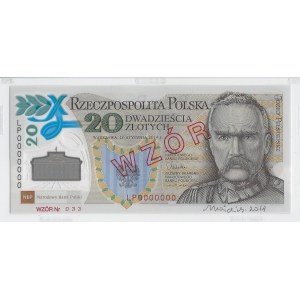 20 złotych 2014 r. WZÓR / SPECIMEN- z autografem Andrzeja Heidricha - jednostkowy egzemplarz