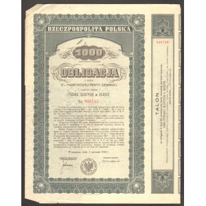Obligacja 3% państwowej renty ziemskiej - 1000 złotych w złocie 1936 -