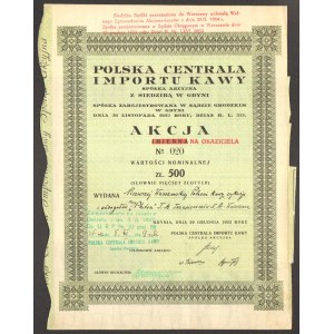 Polska Centralna Importu Kawy - 500 złotych 1933 - przestemplowana