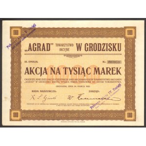 AGRAD Towarzystwo Akcyjne w Grodzisku - 1000 marek 1922 -