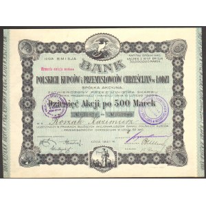 Bank Polskich Kupców i Przemysłowców Chrześcijan w Łodzi - 10 x 500 marek 1921 - Imienna