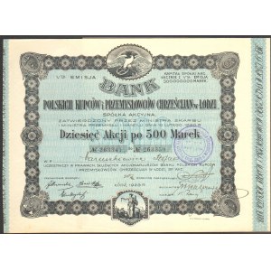 Bank Polskich Kupców i Przemysłowców Chrześcijan w Łodzi - 10 x 500 marek 1923 - Imienna
