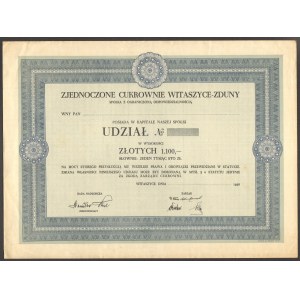 Zjednoczone Cukrownie Witaszyce-Zduny - udział w wysokości 1100 złotych 1936
