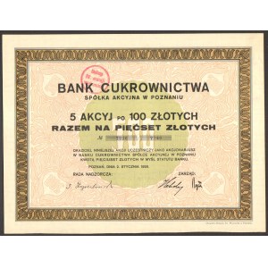 Bank Cukrownictwa S.A. w Poznaniu- 5 x 100 złotych 1926 -
