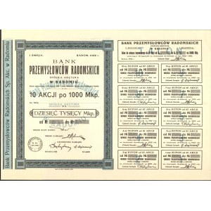 Bank Przemysłowców Radomskich - 10 x 1000 marek polskich 1922 - bez numeru z grzbietem