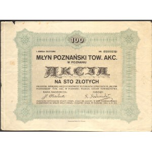 Młyn Poznański Towarzystwo Akcyjne w Poznaniu - 100 złotych - RZADKA