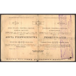 Kolej Żelazna Chabówka - Zakopane - 400 koron 1898 - RZADKI PAPIER