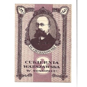 Kwit 3 kopiejki 1917 - Cukiernia Warszawska w Sosnowcu -