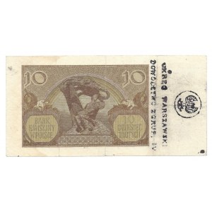 10 złotych 1940 - H - stempel Okręg Warszawski Dowództwo Zgrup. IV - ilustrowany w kolekcji LUCOW