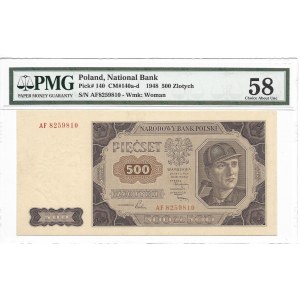 500 złotych 1948 - AF - rzadka seria - PMG 58