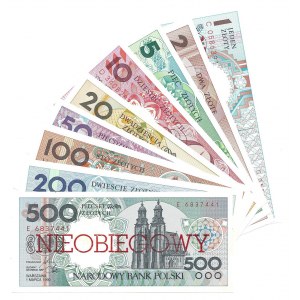 Miasta Polskie - komplet 9 sztuk banknotów z nadrukiem NIEOBIEGOWY - 