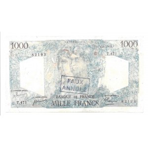 FRANCJA - 1000 franków 1946 - FALSYFIKAT - FAUX ANNULE