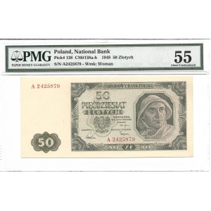 50 złotych 1948 - A- rzadsza pojedyncza seria - 7 cyfr - PMG 55 