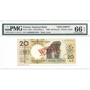 20 złotych 1990 - A - WZÓR / SPECIMEN - PMG 66 EPQ