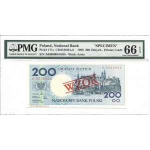 200 złotych 1990 - A - WZÓR / SPECIMEN - PMG 66 EPQ
