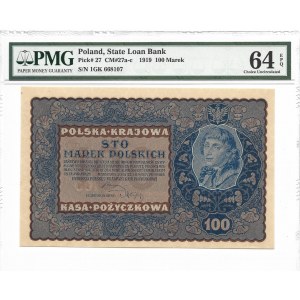 100 marek polskich 1919 - IG SERJA K - PMG 64 EPQ