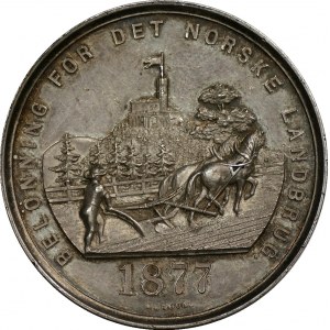 Norwegia - medal dla norewskiego rolnictwa 1877 - sygnowany G. LOOS