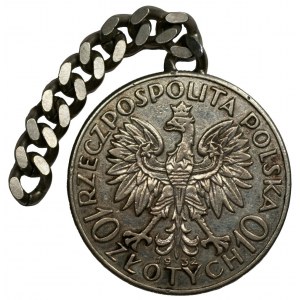 10 złotych 1932 Głowa Kobiety - moneta z łańcuszkiem